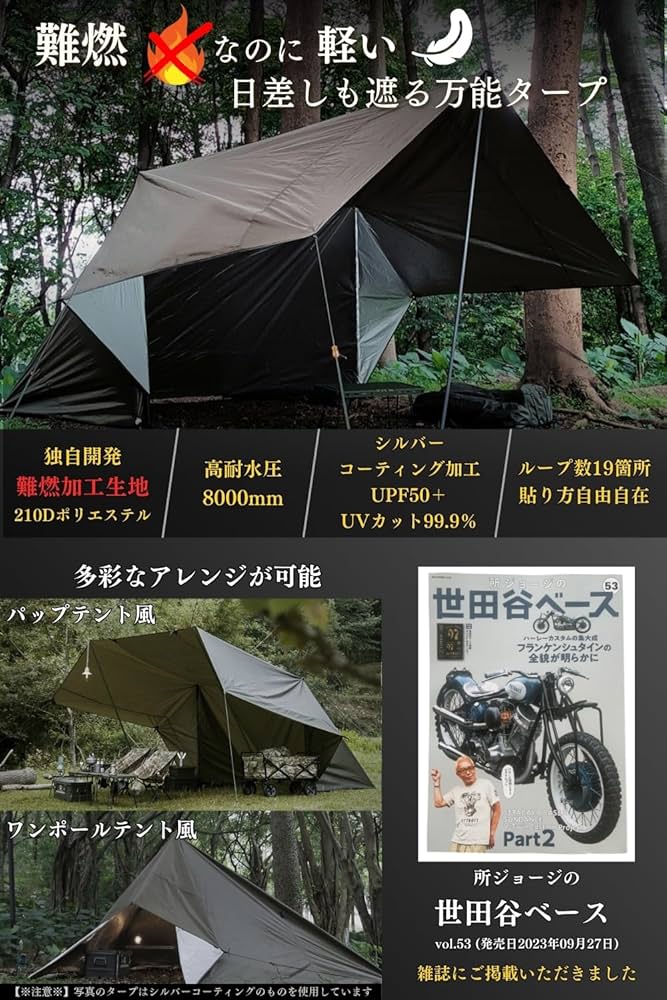 未使用　LUHANA タープ シルバーコーティング 3x3 アーミーグリーン 未使用 LUHANA タープ シルバーコーティング 3x3 アーミー